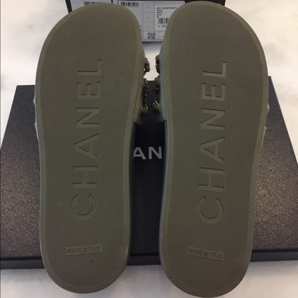 HP 10/5✨ Chanel Tropicana Slides Khaki Size 40/10 - Picture 4 of 8